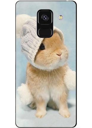 Силіконовий чохол бампер для samsung a8 plus з малюнком зайчик у шапці