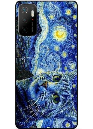 Силиконовый бампер чехол для xiaomi poco m3 pro с рисунком кошечка звездная ночь