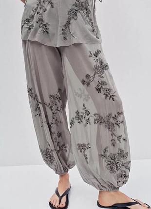 Штани жіночі сірі з вишивкою zara new