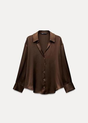 Атласна сорочка / блуза zara (розмір s), шоколадний колір