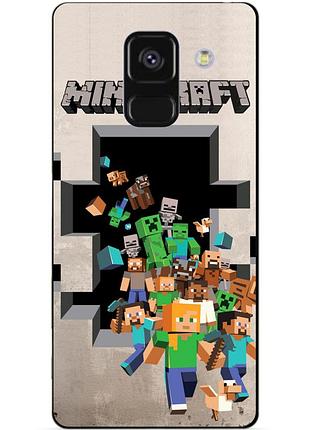 Чехол силиконовый бампер для samsung a8 plus с картинкой minecraft майнкрафт