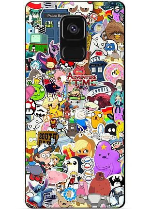 Чехол силиконовый бампер для samsung a8 plus с рисунком стикеры мультяшки гравити фолз футурама марио