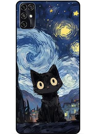 Силіконовий бампер чохол для zte blade v2020 smart з малюнком котик ван гог зіркова ніч