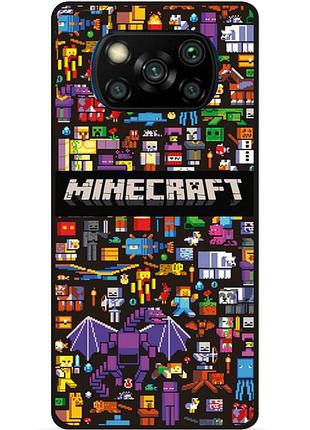 Силиконовый чехол бампер для xiaomi poco x3 с картинкой майнкрафт minecraft