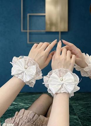 Манжети браслети білі з бантами та перлинами coquette ballet core