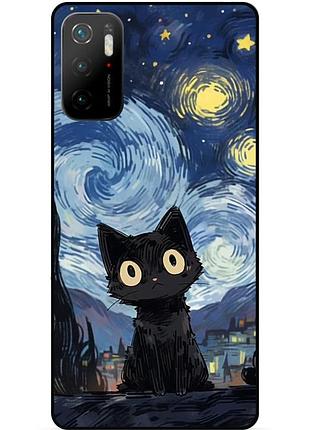 Силиконовый бампер чехол для xiaomi poco m3 pro с рисунком котик ван гог звездная ночь