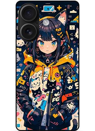 Чехол силиконовый бампер для iphone 16 с рисунком котики аниме