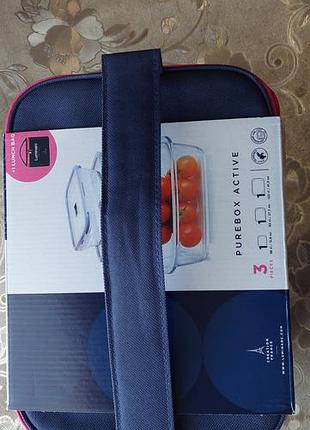 Новый набор стеклянных контейнеров luminarc pure box active (3 шт.) + термосумка