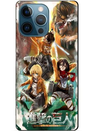 Чехол силиконовый бампер для iphone 14 pro с рисунком атака на титанов attack on titan