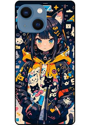 Силиконовый бампер чехол для iphone 13 с рисунком котики аниме