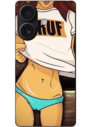 Чехол силиконовый бампер для iphone 16 с рисунком девушка в майке gruf