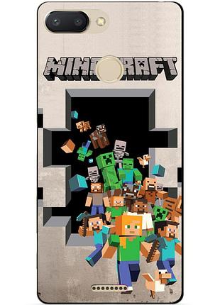 Силиконовый бампер чехол для xiaomi redmi 6 с картинкой minecraft майнкрафт