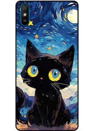 Силіконовий бампер чохол для huawei y5 2019 котик ван гог зіркова ніч