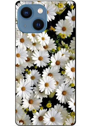Чехол силиконовый бампер для iphone 14 plus с рисунком ромашки цветы