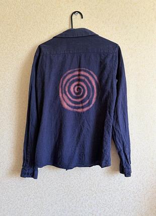 Spiral рубашка сорочка зі спіралю льон лняна оверсайз синя tie dye принт малюнок апсайкл хендмейд вінтаж вінтажна