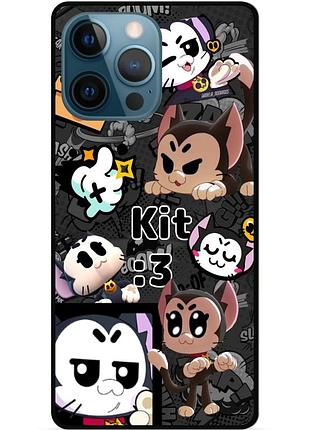 Чехол силиконовый бампер для iphone 15 pro с рисунком котик kit
