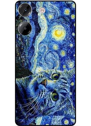 Силиконовый бампер чехол для tecno camon 20 pro с рисунком кошечка звездная ночь