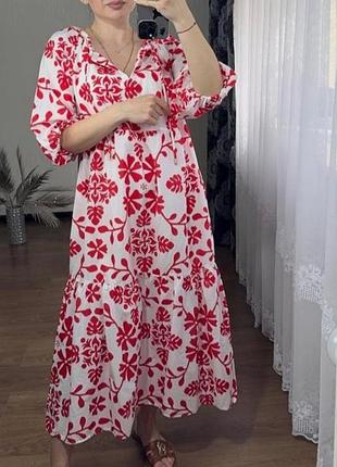 Длинное хлопковое платье свободного кроя
