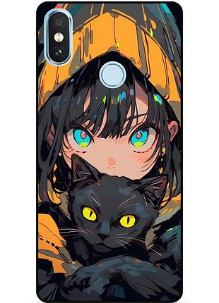 Силіконовий бампер чохол для xiaomi redmi note 6 pro з малюнком котик аніме