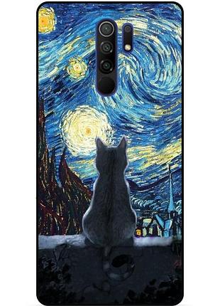 Силіконовий бампер чохол для xiaomi redmi note 8 pro з малюнком кішка зіркова ніч ван гог