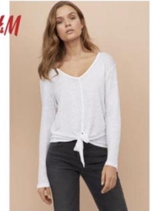 Біла 100 % льон трикотажна кофта лонгслів бренд h&m