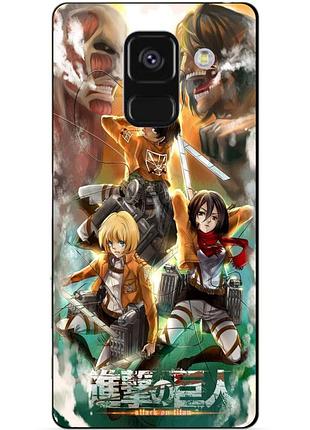 Чехол силиконовый бампер для samsung a8 plus с рисунком атака на титанов attack on titan