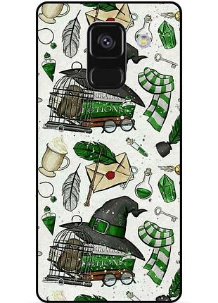 Чехол силиконовый бампер для samsung a8 plus с картинкой слизерин slytherin гарри поттер harry potter