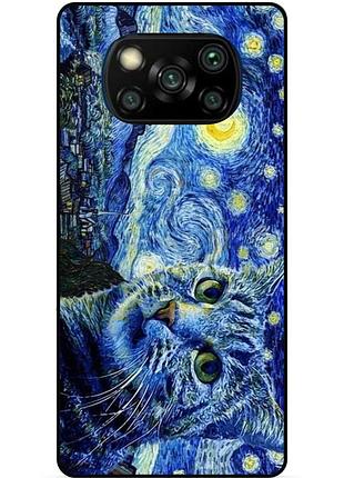 Силиконовый бампер чехол для xiaomi poco x3 с рисунком кошечка звездная ночь
