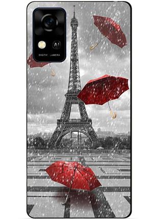Чехол силиконовый бампер для zte blade a31 с рисунком дождь в париже франция эйфелева башня