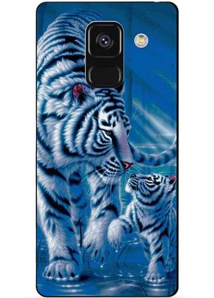 Чехол силиконовый бампер для samsung a8 plus с рисунком тигры