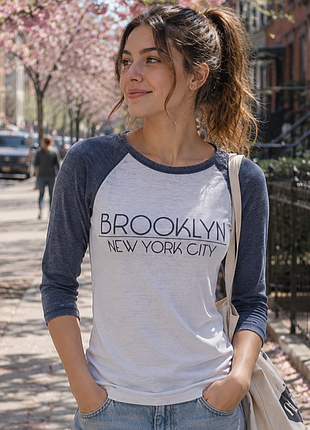 Стильный женский лонгслив белого - синий меланж цвета brave soul brooklyn new york city