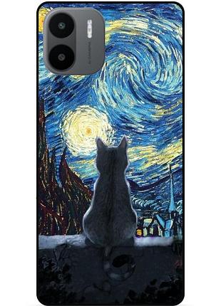 Силиконовый бампер чехол для xiaomi redmi a2 с рисунком кошечка звездная ночь ван гог