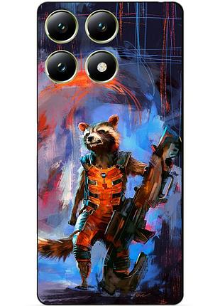 Чехол силиконовый бампер для xiaomi 14t pro с рисунком енот ракета стражи галактики