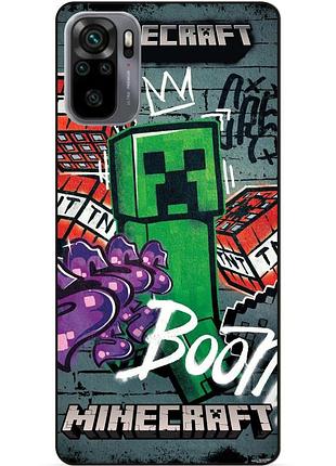 Силиконовый чехол бампер для xiaomi redmi note 10s с рисунком крипер майнкрафт minecraft