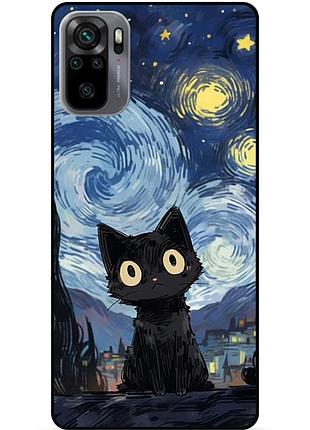 Силіконовий бампер чохол для xiaomi redmi note 10s з малюнком котик ван гог зіркова ніч