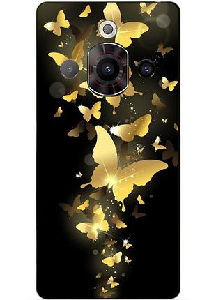 Чехол силиконовый бампер для zte nubia focus pro с рисунком золотые бабочки мотыльки