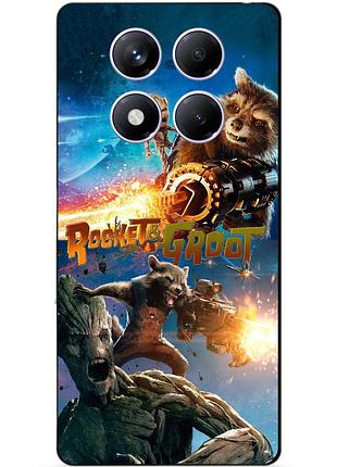 Чехол силиконовый бампер для xiaomi redmi note 14 pro rocket groot ракета грут стражи галактики