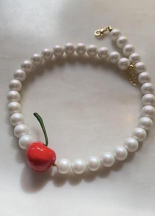 Кольє з перлин та вишенькою🍒