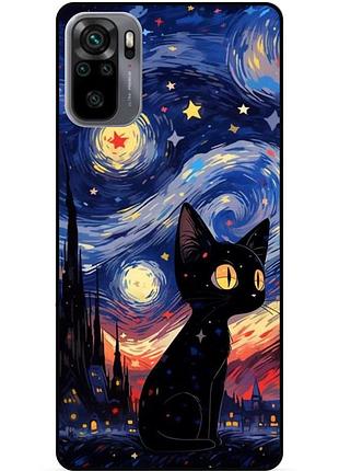 Силиконовый бампер чехол для xiaomi redmi note 10s с рисунком котик звездная ночь ван гог
