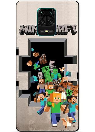 Силиконовый бампер чехол для xiaomi redmi note 9 pro с картинкой minecraft майнкрафт