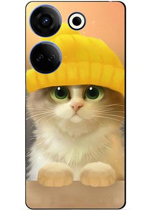 Чехол силиконовый бампер для tecno camon 20 pro с рисунком котик в шапке