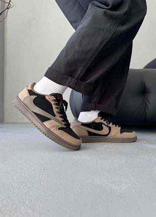 Мужские кроссовки nike air jordan 1 low x travis scott brown/black