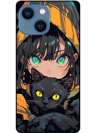 Силіконовий бампер чохол для iphone 14 з малюнком котик аніме