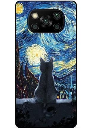 Силиконовый бампер чехол для xiaomi poco x3 с рисунком кошечка звездная ночь ван гог
