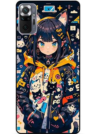 Силиконовый бампер чехол для xiaomi redmi note 10 pro с рисунком котики аниме
