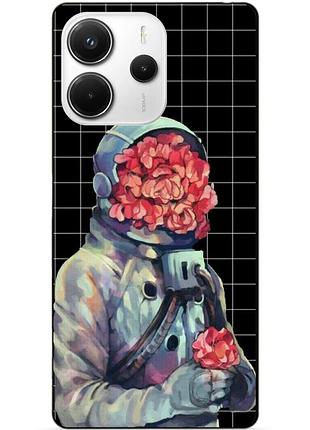 Чехол силиконовый бампер для xiaomi redmi note 14 с рисунком скафандр цветы