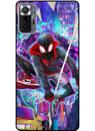 Силиконовый бампер чехол для xiaomi redmi note 10 pro с картинкой spider man человек паук майлз моралес