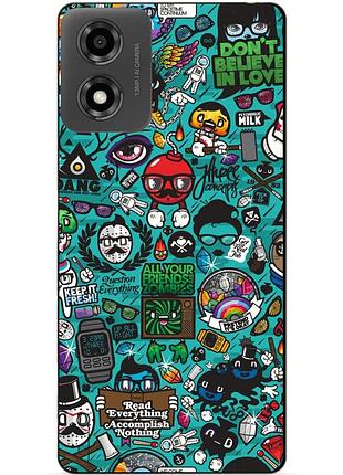 Чехол силиконовый бампер для motorola moto g04 с рисунком стикеры