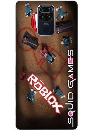 Чехол силиконовый бампер для xiaomi redmi note 9 с рисунком roblox игра в кальмара роблокс