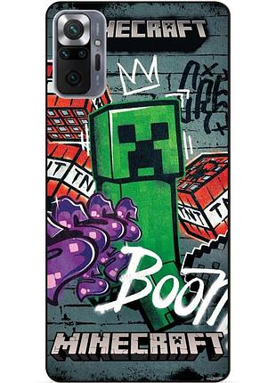 Силиконовый чехол бампер для xiaomi redmi note 10 pro с рисунком крипер майнкрафт minecraft